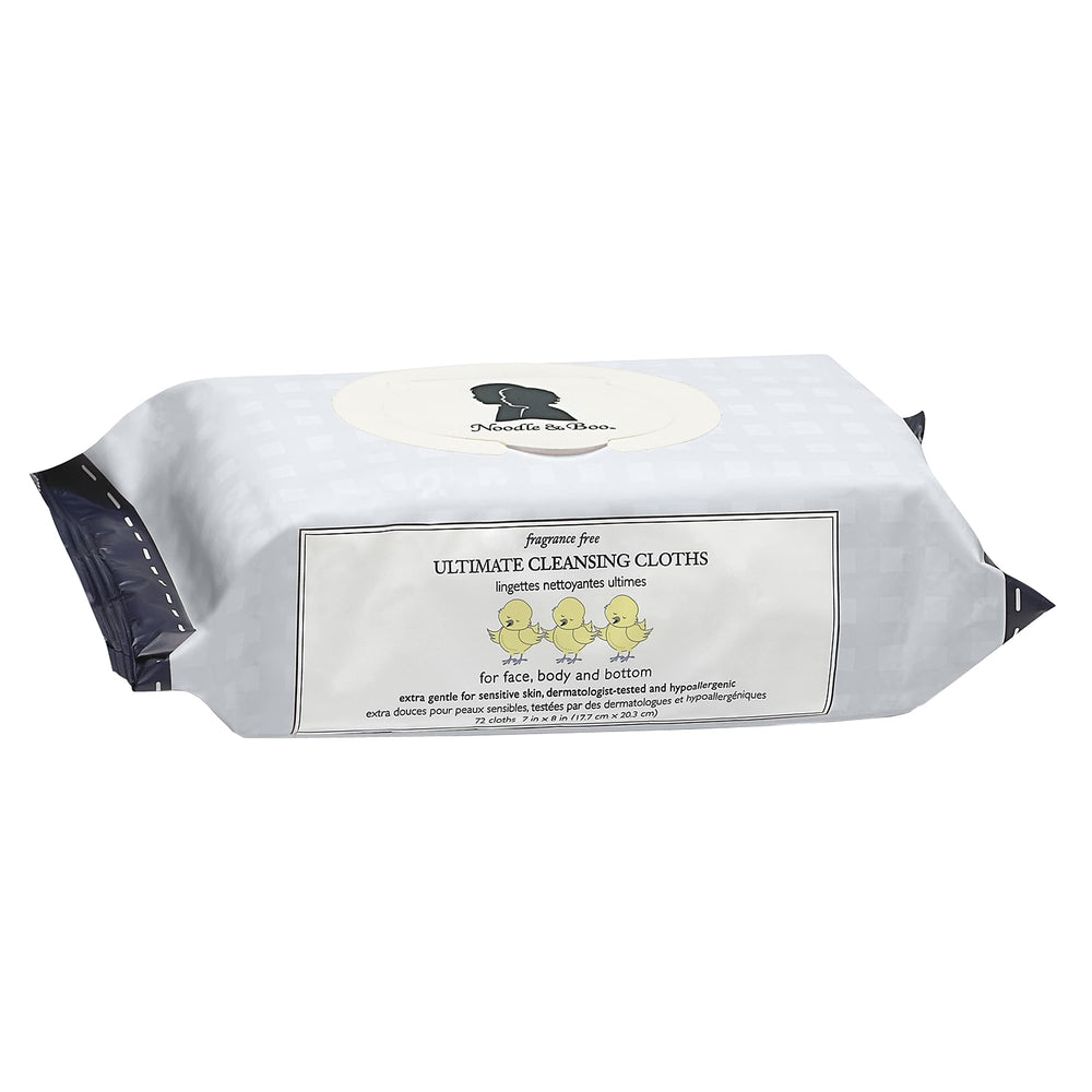 Noodle & Boo front packaging showing 72-count unscented wipes and gentle benefit