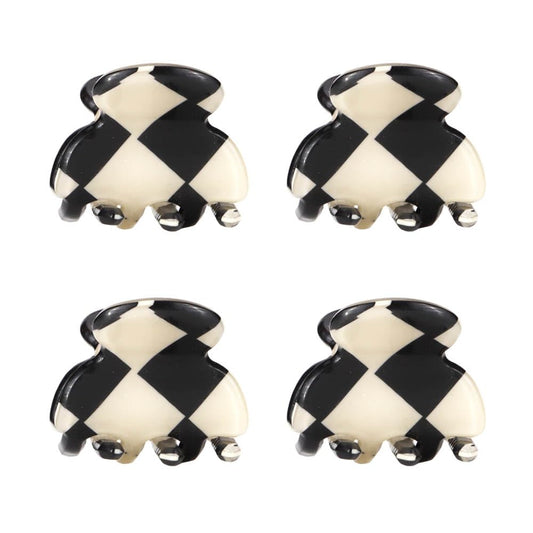 Noonhorse front view of four checkered clips, shows neat storage benefit