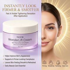 Noor Wonderlift cream texture close-up highlighting smooth formula for quick absorption benefit