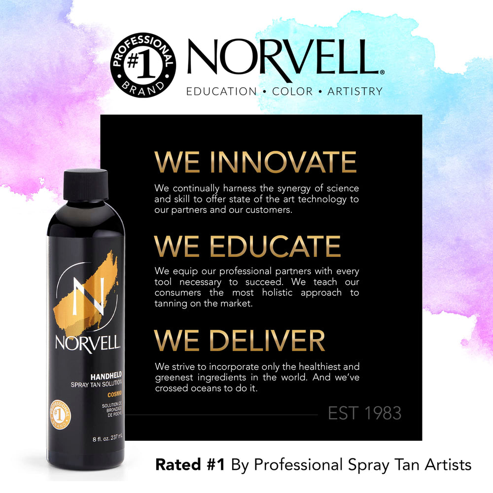 Norvell Cosmo spray in use on arm demonstrating quick, even coverage
