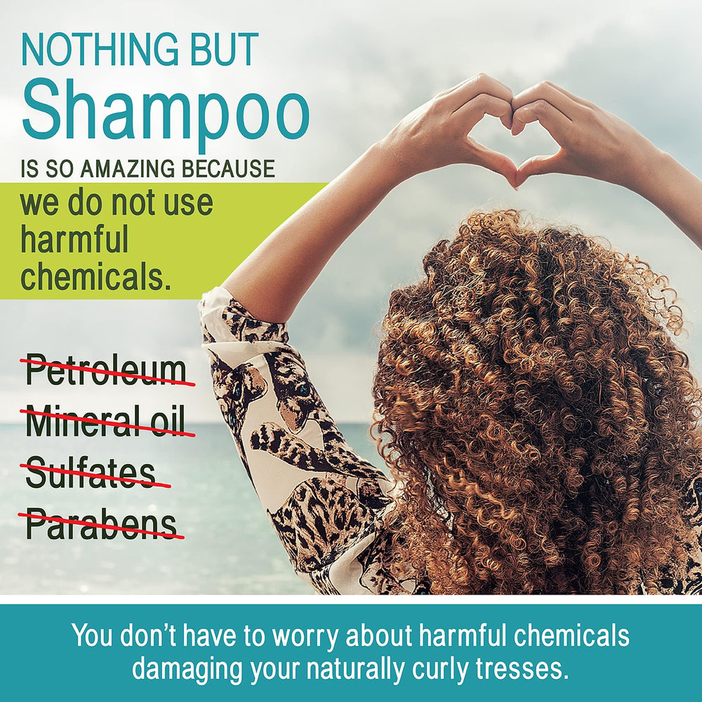 NOTHING BUT shampoo lather texture foaming in palm showing gentle cleanse benefit: effective residue removal