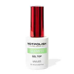 Notpolish bottle front view showing brand and glowing-top finish benefit