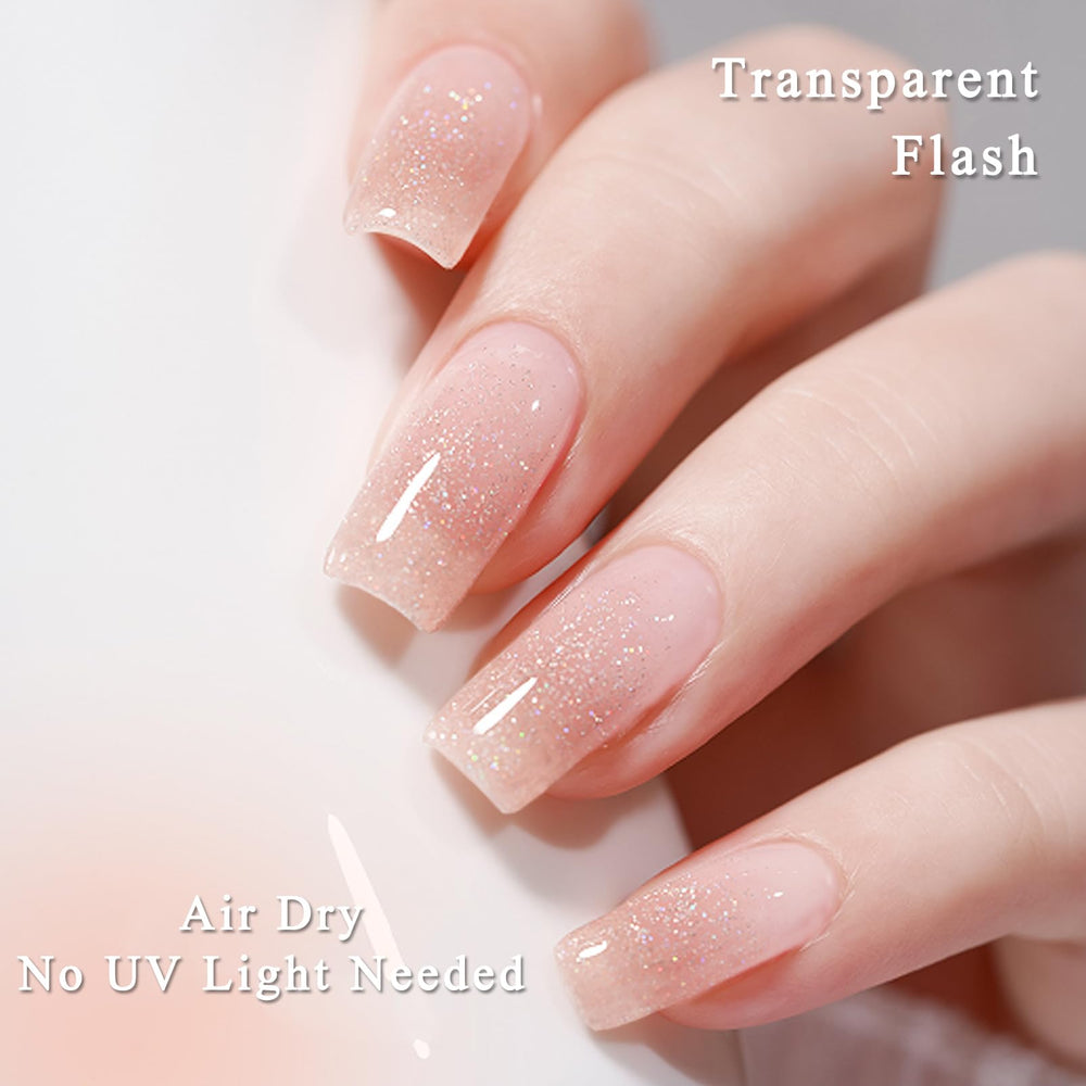 NovaCharm application on nails demonstrating buildable sparkle and neat coverage