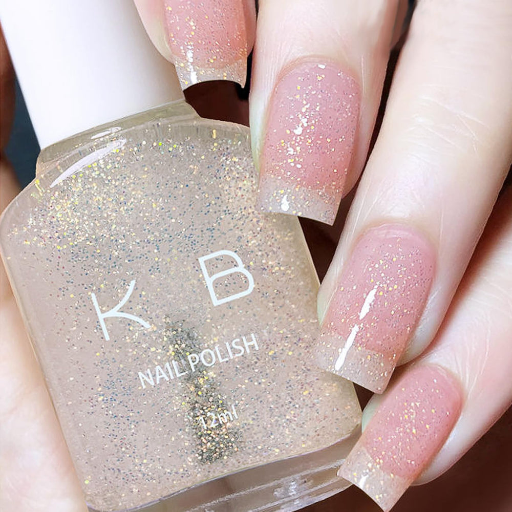 NovaCharm bottle front showing label and clear glitter for elegant shine