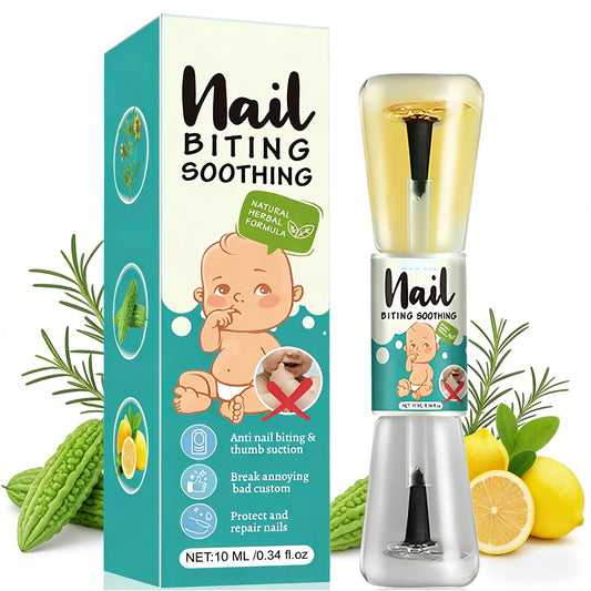 NovaCharm front bottle showing clear 10ml bitter polish and child-safe design