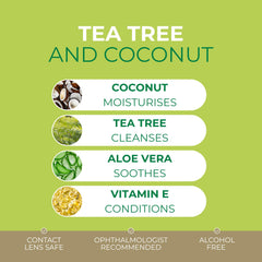 NOVEHA tea tree and coconut oil ingredients arranged to show natural cleansing benefit