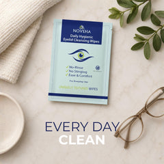 NOVEHA label close-up highlighting hypoallergenic, alcohol-free formula benefits