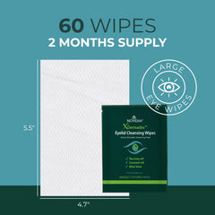 NOVEHA wipe applied along lash line helping remove debris and residue