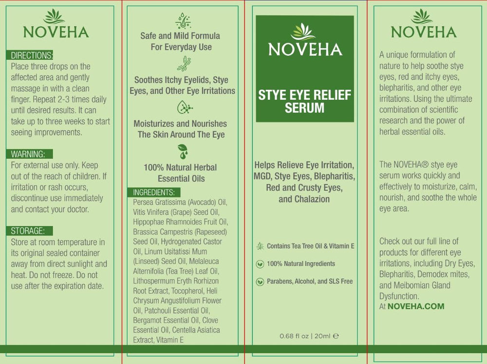 NOVEHA bottle beside towel in bathroom illustrating simple addition to daily eyelid care
