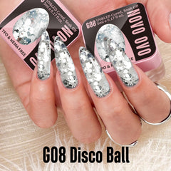 NOVO OVO close-up of chunky glitter texture highlighting sparkle