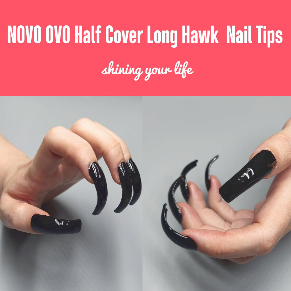 NOVO OVO close-up of curved tip showing deep C-curve, ideal for dramatic extensions