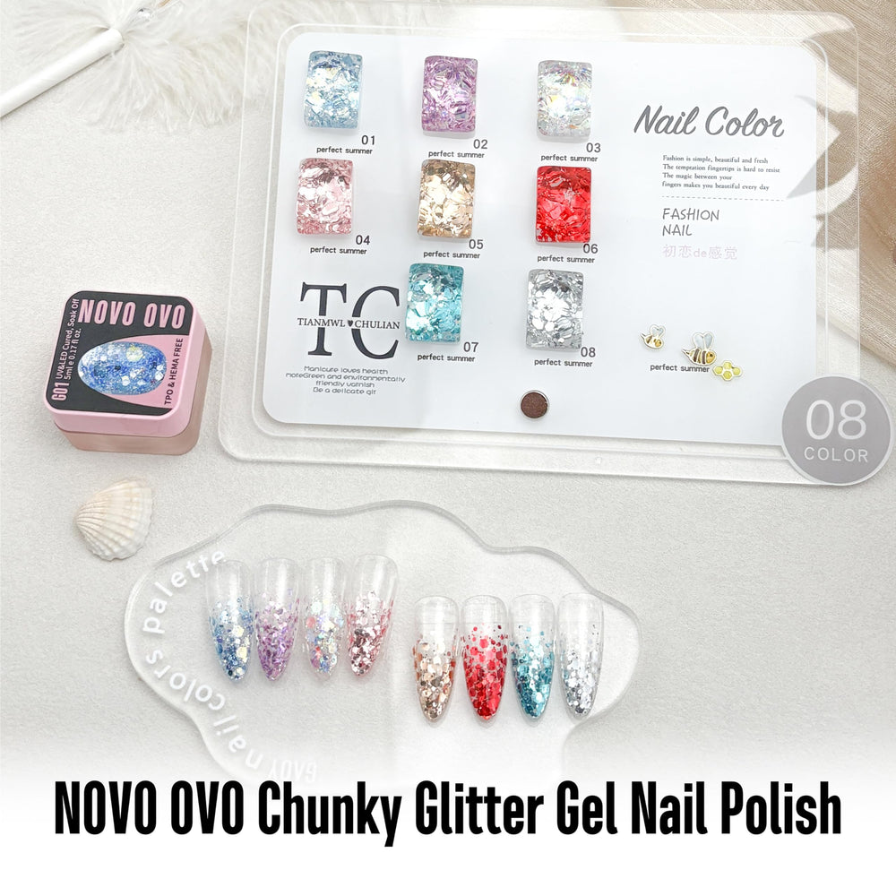 NOVO OVO jar beside a ruler showing 5ml size for travel and nail art convenience