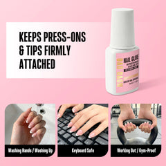 NOVO OVO glue being applied to press-on nail, quick dry for fast manicure