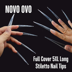 NOVO OVO painted French stiletto nails showcasing clean polish application