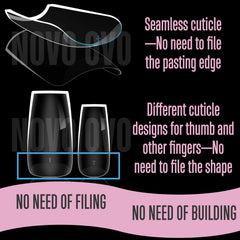 NOVO OVO nail technician pressing on a tip for quick salon use