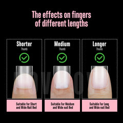 NOVO OVO layout of 15 sizes displayed for accurate fitting across nail beds