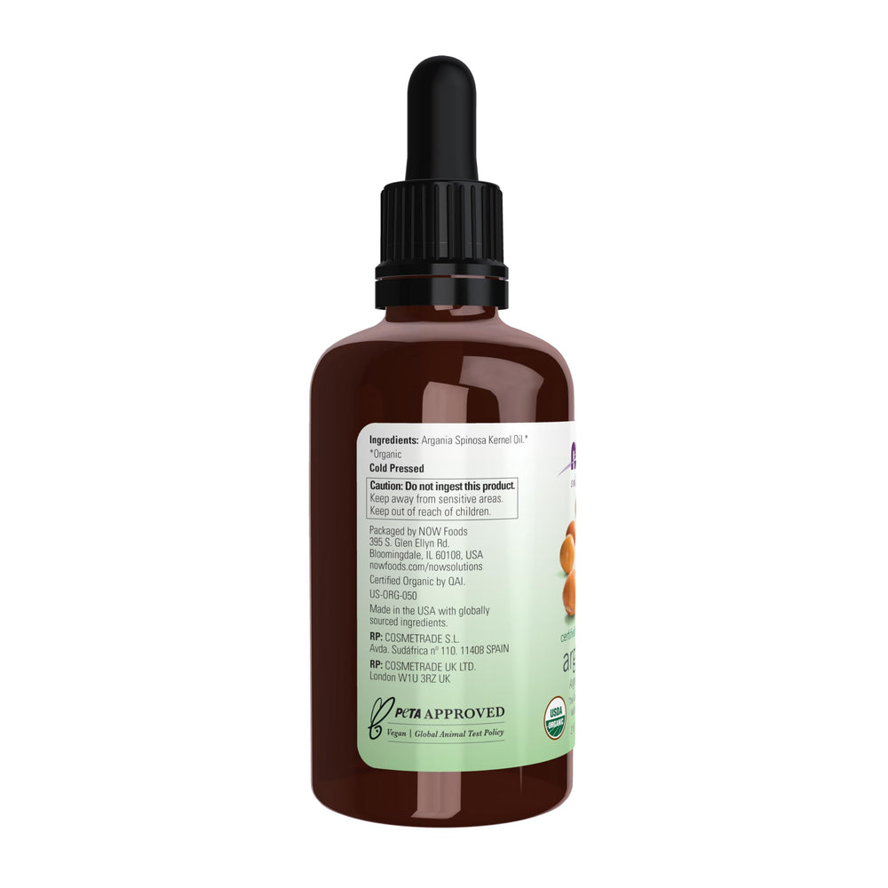 NOW Foods oil drop texture on hand demonstrating lightweight absorption benefit