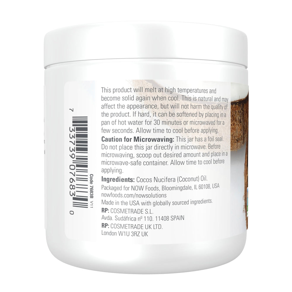 NOW Foods coconut oil being applied to hands for instant moisture