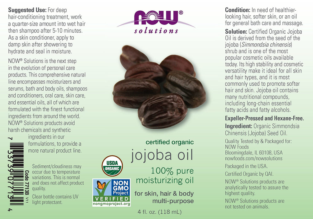 NOW Foods jojoba oil pouring close-up highlighting smooth texture and easy absorption