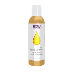NOW Foods bottle front view showing clear lanolin and label with benefits