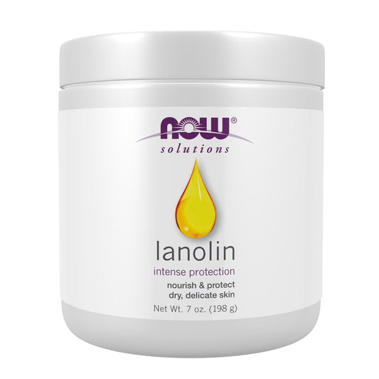 NOW Foods Pure Lanolin jar front view showing clean packaging and capacity benefit