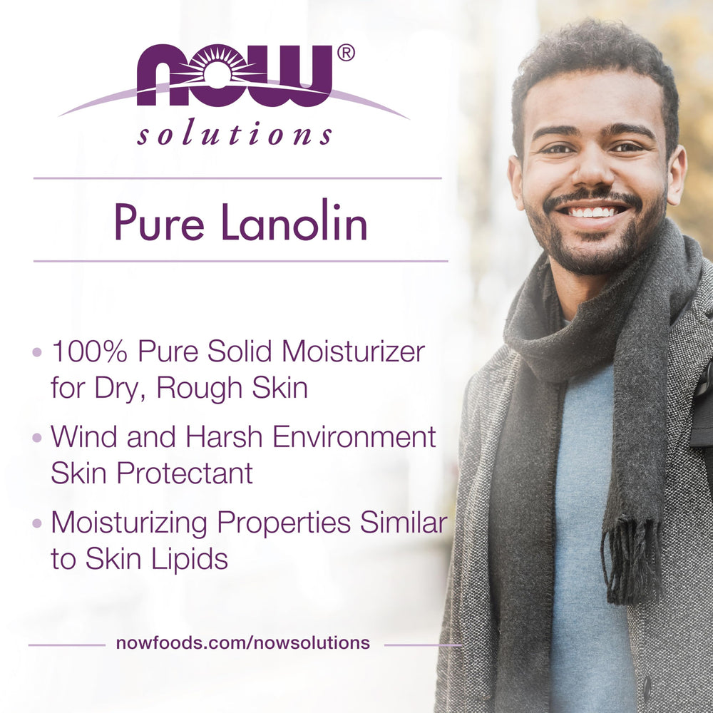 NOW Foods lanolin jar held in hand showing 7-ounce scale for portion guidance