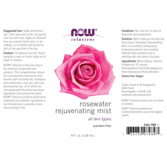 NOW Foods rosewater mist spraying onto skin to show fine, refreshing hydration benefit