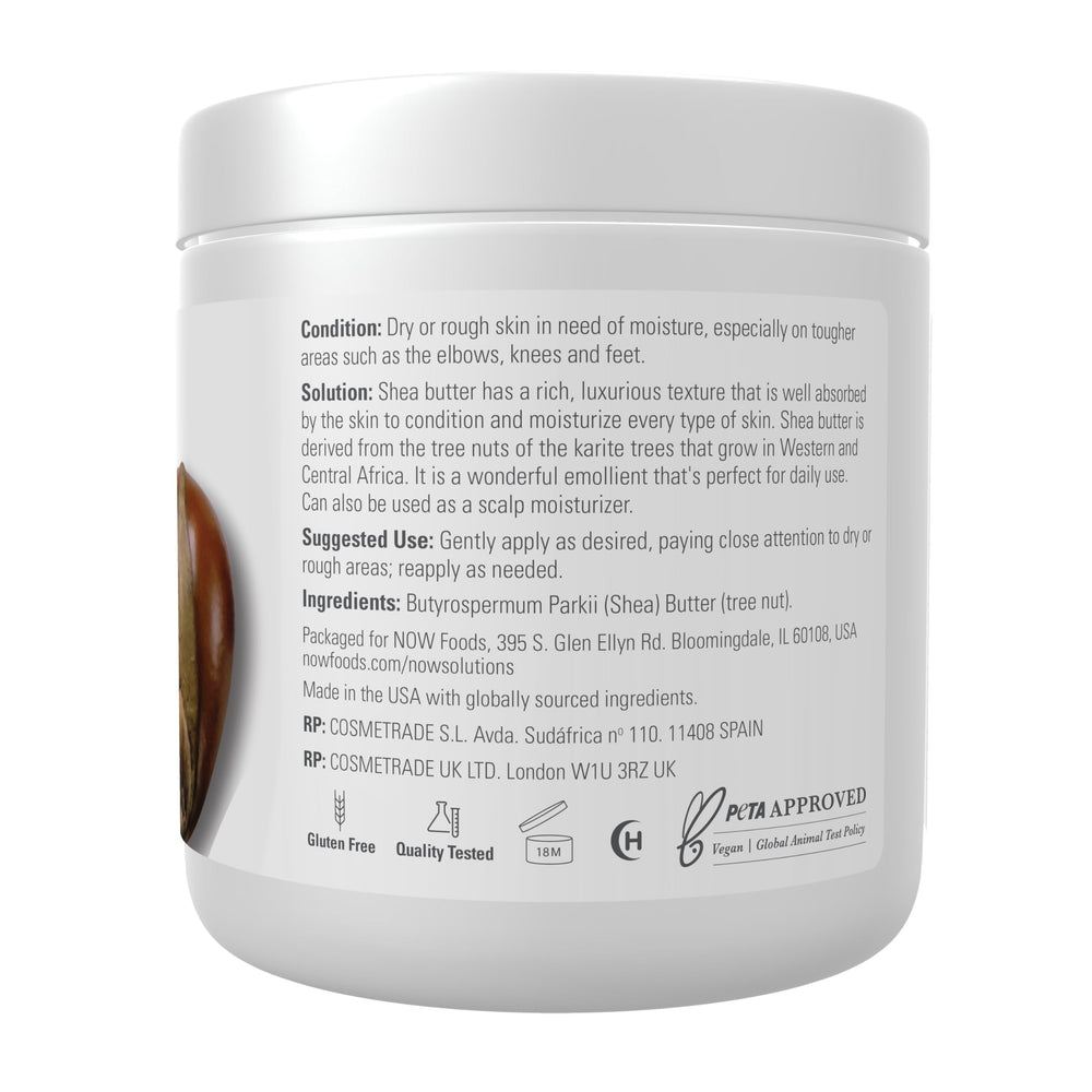NOW Foods shea butter close-up texture showing creamy balm for deep moisture