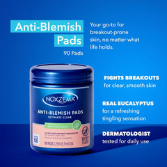 Noxzema anti-blemish pads jar open with stacked pads ready to exfoliate pores