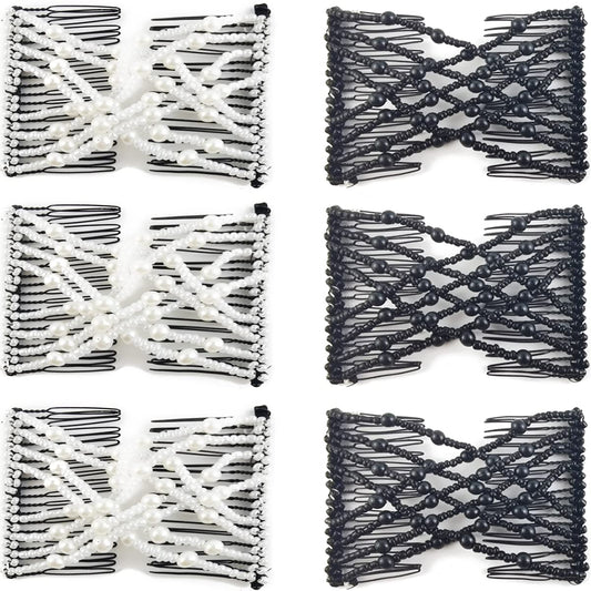 NSBELL front view of six beaded elastic combs showing colors and packaging - decorative finish