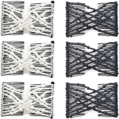NSBELL front view of six beaded elastic combs showing colors and packaging - decorative finish