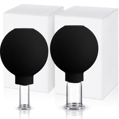 Nuanchu glass cupping front view showing two sizes and black silicone tops for precise lifting