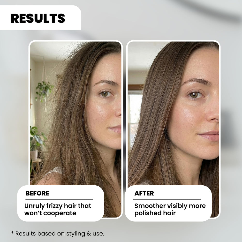 Nubi Hair used with flat iron illustrating heat styling protection and polished finish