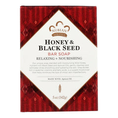 Nubian Heritage soap bar front packaging showing ingredients and size for informed choice