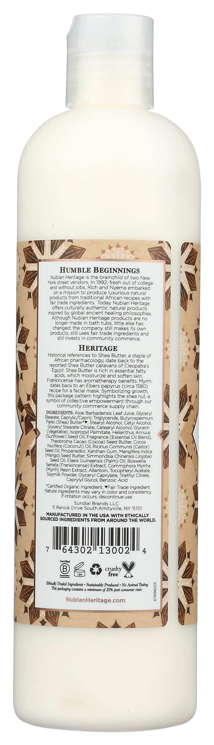 Nubian Heritage lotion being dispensed from pump, demonstrates easy application and quick absorption