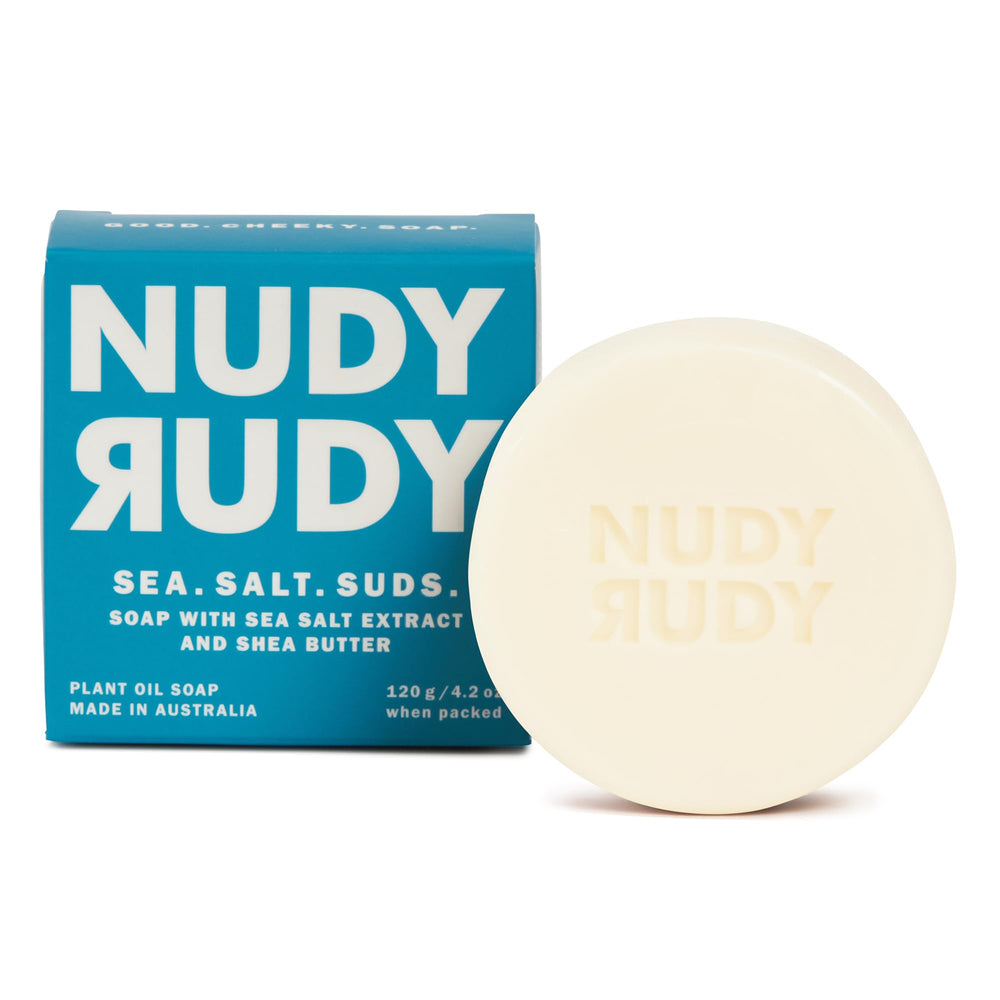 Nudy Rudy front packaging showing sea salt soap benefits