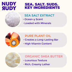 Nudy Rudy lather in hand demonstrating dense, nourishing foam