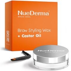 NueDerma front packaging of Brow Seal showing product jar and branding conditioning brows