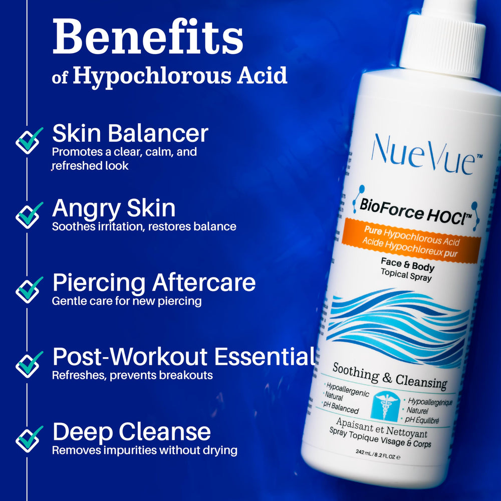 NueVue label close-up highlighting pH-balanced formula and ingredient simplicity