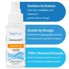 NueVue BioForce ultra-fine mist close-up demonstrating even coverage for quick refresh
