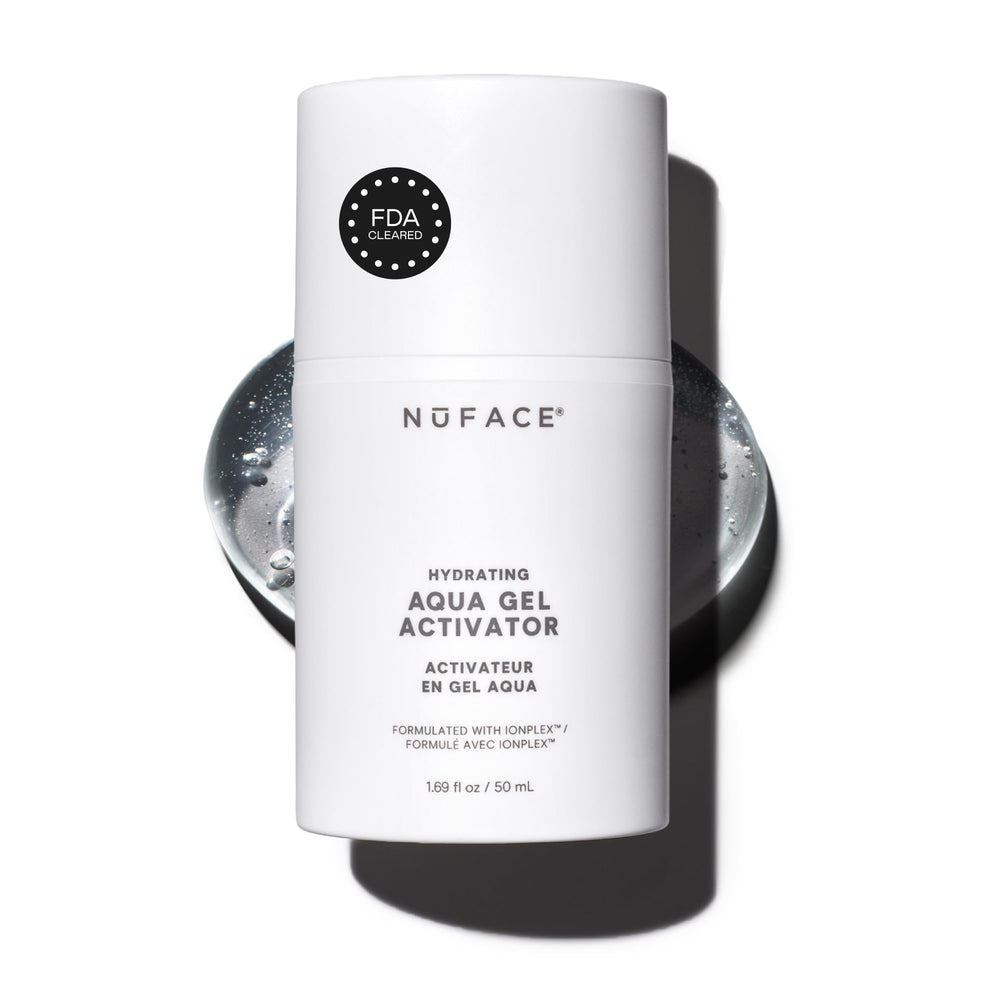 NuFACE IonPlex Aqua Gel front packaging showing clean design and size benefit