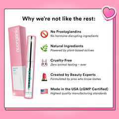 NuOrganic Cosmic Lash bottle next to a ruler to show 8ml XL size and long-lasting value
