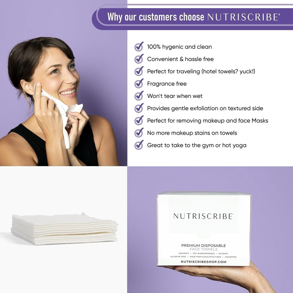 Nutriscribe towel held in hand showing size and full-coverage benefit