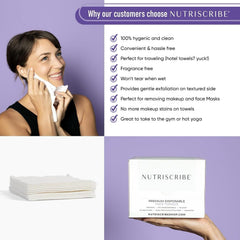 Nutriscribe towel held in hand showing size and full-coverage benefit