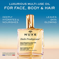 nuxe oil poured into hand highlighting lightweight feel and moisturization