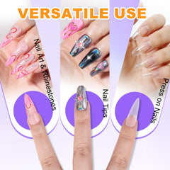 NXJ INFILILA glue bonding acrylic nail tip to natural nail demonstrating strong hold