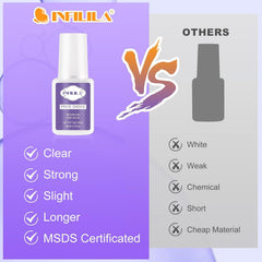 Nail art decorations adhered with NXJ INFILILA showing small rhinestones fixed securely
