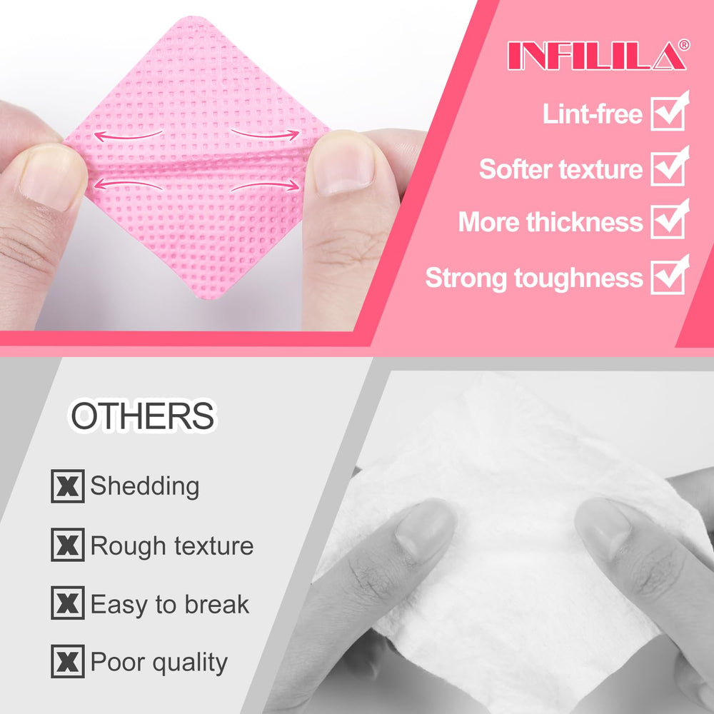 NXJ INFILILA wipe close-up texture, lint-free durability benefit
