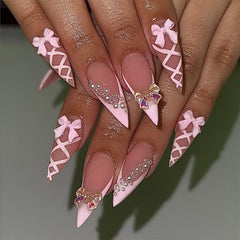 Nxtpz front packaging showing 24-piece pink French stiletto set and tools for easy application