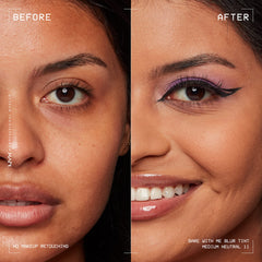 NYX PROFESSIONAL MAKEUP application with Blur Tint Foundation Brush demonstrating even buffing and streak-free coverage benefit